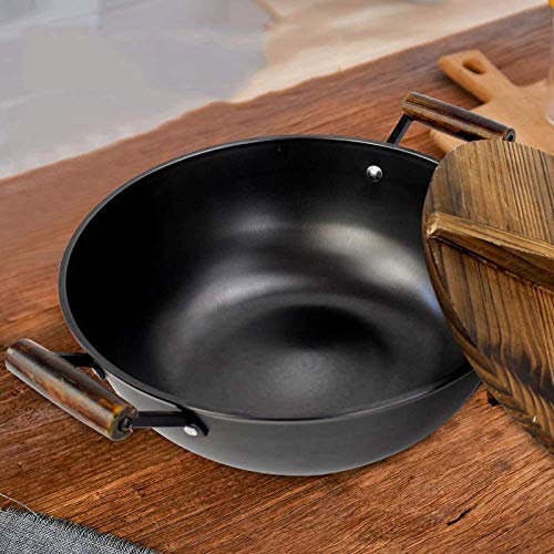Wok de hierro fundido con tapa de madera de 32 cm miniatura 3