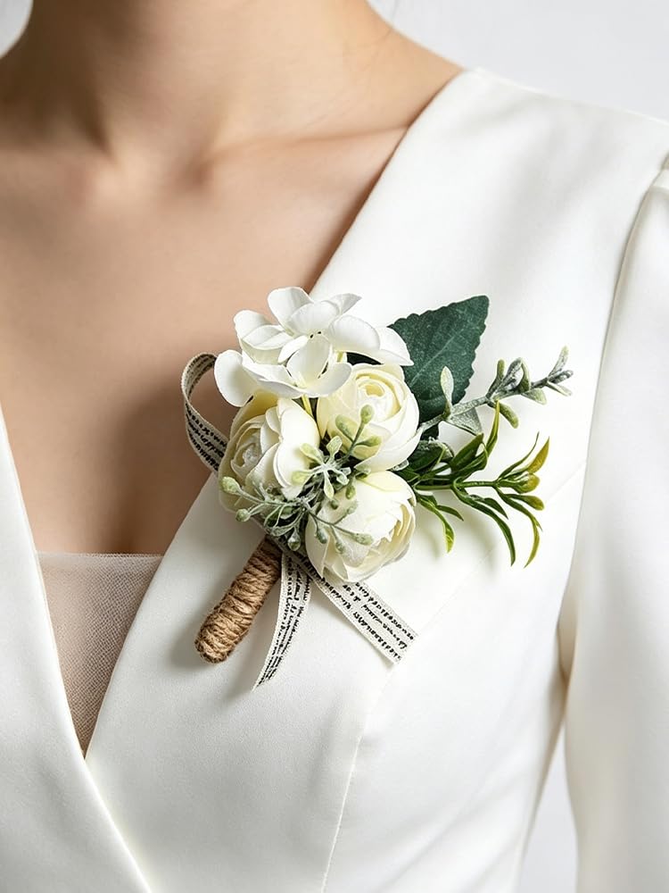 sugerou Forest Style Simulated Corsage, Lightweight Artificial Flower Boutonniere – Non-damaging Vine Element Brooch for Wedding & Prom A
