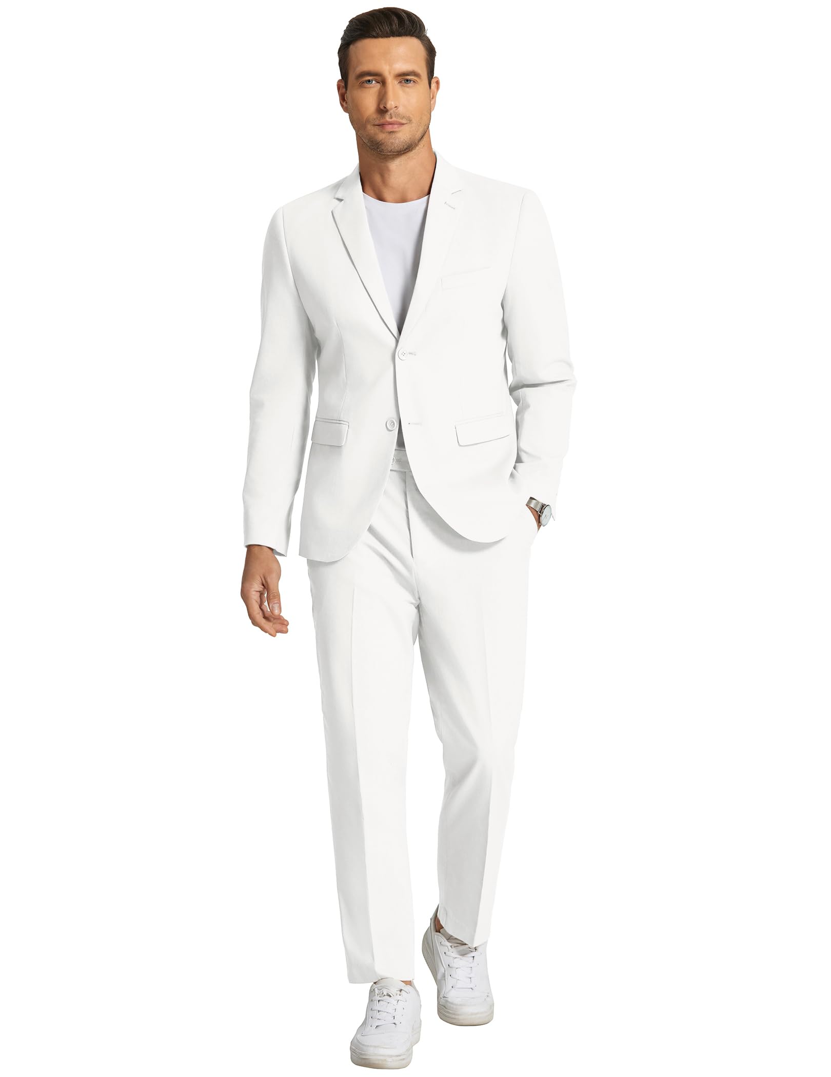 COOFANDY Completo da uomo in lino da 2 pezzi, vestibilità regolare, casual, leggero, estivo, spiaggia, matrimonio