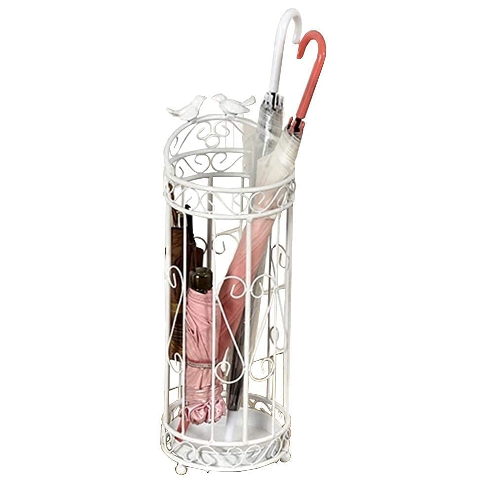 DUANHOZ Umbrella Stand Rack,Umbrella Stand Wrought Iron Compact,Built-in Hook Can Store Long and Short Umbrellas,Independent Drip Tray (White)
