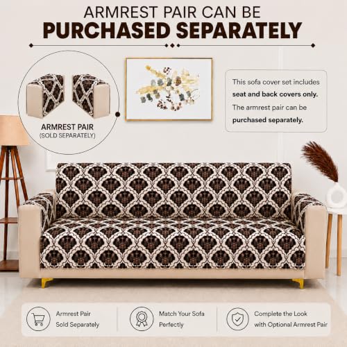 Image of Homerz Premium Printed Quilted Velvet Sofa Slip Cover Protector, Sofa Mat, Exact Size, Antislip Cover (Botanica, 5 (3+1+1) Seater, Full)