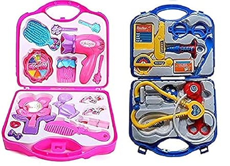 Neel Combo of Beauty Kit Toy Set and Doctor set for Kids Pretend Play Non Toxic 14 Pcs Doctor Set and 16 Pieces Makeup Kit Set For Baby Girl Boys Kids Indoor Game Best Gift For Birthday Festivals etc.