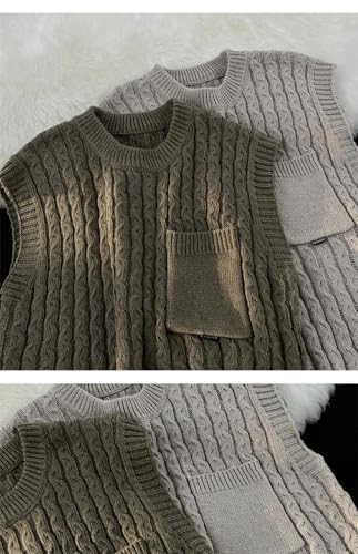 Men O-Neck Sweater Vest Loose Solid Color Sleeveless Knitted Waistcoat2