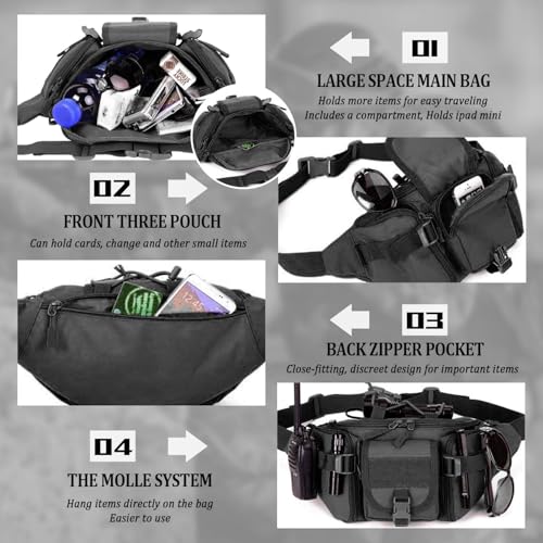 Image of HOMAXA Tactical Waist Bag, Waterproof Sports Waist Molle Bum Bag Fishing Bag Messenger Bag for Outdoor Hiking Hunting Trekking (Black)