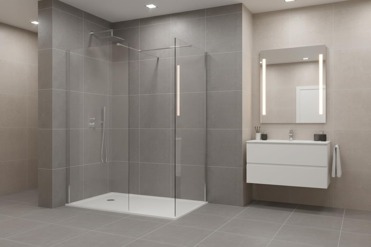 Walk in Shower Enclosure 8mm Tempered Safety Glass Wetroom Shower Screen Panel (1100mm Screen with 700mm End Panel)