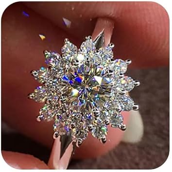 HUUGVBCO 925 Sterling Silver Ring Sunflower Ring for Women Crystal Rings Cubic Zirconia Ring Sun Ring Trendy JewelryBand Rings Bridesmaid Gift Exquisite Womens Jewelry 6#