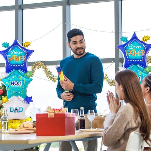 Image of Father's Day Standing Balloon - Extra Large 62 Inch DAD Foil Balloon for Party Decorations, Blue Dear Father's Day Aluminum Balloonns for Birthday Celebrations Happy Father's Day-1PC