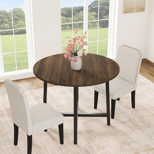 Image of IDEALHOUSE 31.5 Inch Round Dining Table for 2-4, Small Kitchen Dining Room Table for Space Saving, Wood Circle Kitchen Table with Sturdy Metal Frame (No Chairs)