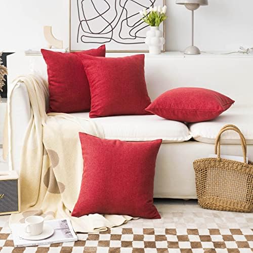 Home Brilliant Cushion Covers 45x45 ,Decorative Solid Square Pillow Cases, Faux Linen Cushion Cover for Bed Sofa Cushions, Burgundy, 45cm x 45cm