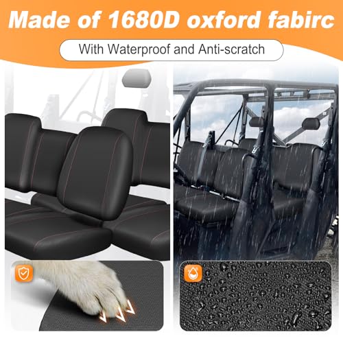 QUNSUNUS 1680D UTV Seat Covers for Polaris Ranger Crew XP 1000 2017-2021/Crew 1000 Premium 2020-2023,Waterproof Split Bench UTV Seat Cover with Elastic Edges and Velcro (9 PCS)