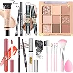 Makeup Set Kit for Women Girls Teens, Makeup Present Set, Includes 9 Color Eyeshadow, Counter Stick, Foundation, Eyebrow Pencil, Eyeliner, Mascara, Lip Gloss, 5Pcs Brushes, Sponge