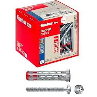 Fischer DuoHM Ø 10 mm con Vite a Croce POZI M5x55 mm, 25 Tasselli per Cartongesso in Metallo e Nylon senza Necessità di Pinza, 572921