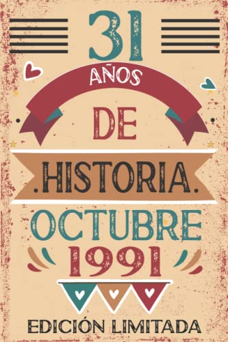 31 Años De Historia Octubre 1991: Libro de visitas, cuaderno, 110 páginas de felicitaciones, idea de regalo, regalo Para la esposa, novia, mujer, La madre