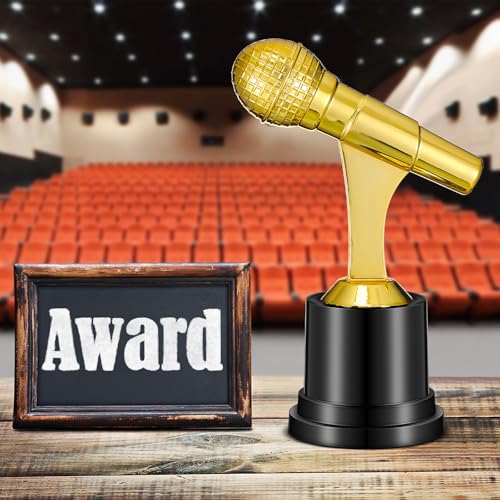 Tondiamo Small Trophy Celebrate The Top Award 6 Inch Tall Plastic MVP Funny Game Small Trophy and Awards for Employees Boss Custom Competition Gifts(Microphone)