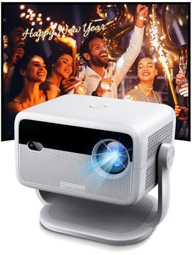 Smart Projector with Wifi and Bluetooth, Built-in Apps, 600 ANSI Lumen Portable Projector with Stand, 1080P Mini Projector for Bedroom, Auto Keystone & E Focus Indoor Outdoor Home Cinema 4k Projectors