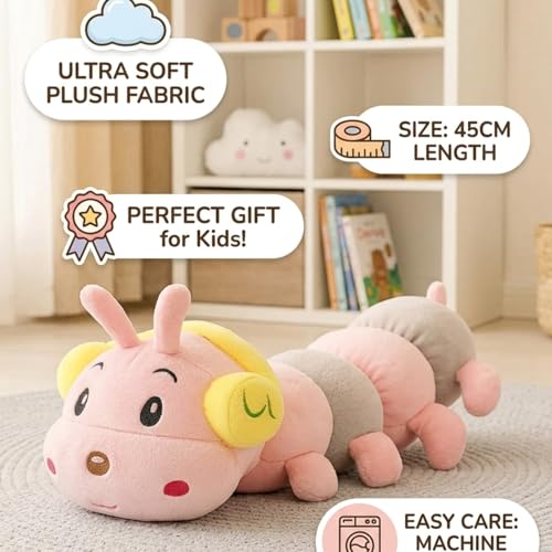 Image of 45cm Headphone Caterpillar Soft Toy Plush for Kids | Crawler Soft Toy for Kids, Home & Car Decoration | Cuddly Birthday Gift | Decorative Plush Toy (Pink Caterpillar)