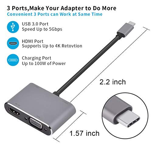 Image of Tobo USB C Hub with Type C 4 in 1 USB Hub, Dual Screen Display, 4K HDMI /HDTV, VGA Adapter and USB 3.0 Charging - TD-273TC