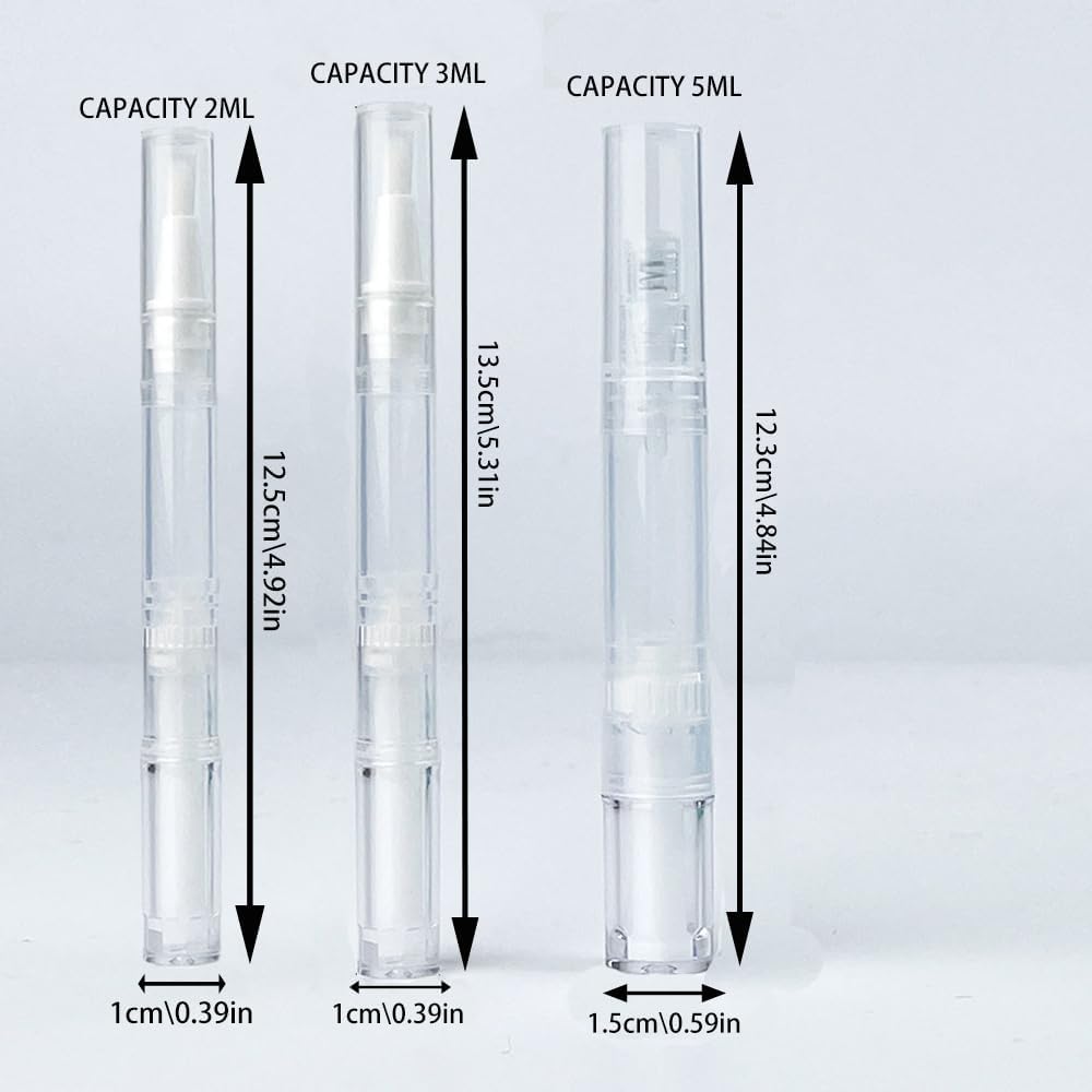 18 pcs Transparent Twist Pens, 5ml 3ml 2ml Empty Nail Oil Pen with Brush Tip, Cosmetic Lip Gloss Container Applicators, Eyelash Growth Liquid Tube, Cuticle Oil Pen image 2