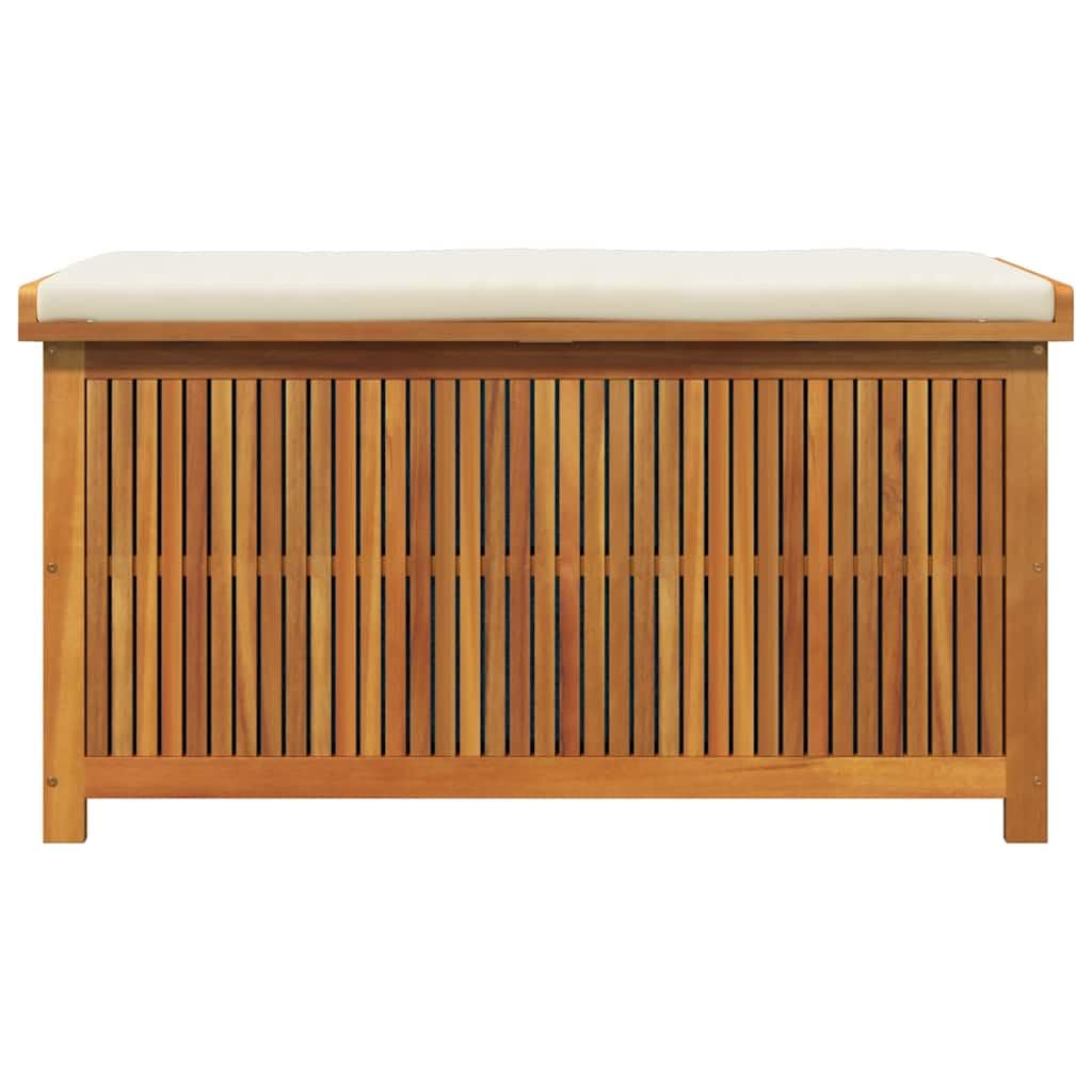 Scatola per cuscini esterni in acacia massiccia, 113 x 50 x 60,5 cm | Stoccaggio da giardino, borsa impermeabile integrata, doghe aperte, coperchio antipolvere