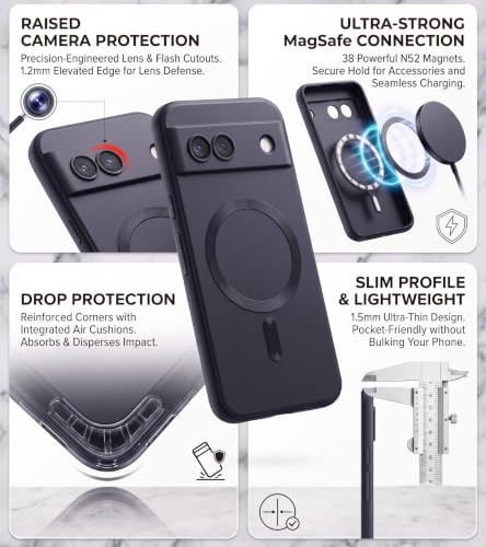 Image of amazon basics Premium Mag-Safe Case for Google Pixel 7A | Shockproof & Anti-Scratch Cover | Soft Silicone with Wireless Charging | Camera Lens Guard - Purple