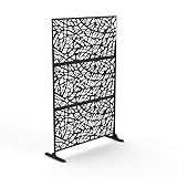 NeuType Balkon Sichtschutz, Sichtschutz Garten, Dekorative Zäune Sichtschutz mit Ständer, Paravent Outdoor, mit präzisem Laserschnitt, Metallmaterial, Schwarz, Web, 120 x 40 x 193cm