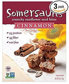 Somersaults Nut Free 100% Natural Sunflower Seed Snacks Cinnamon Crunch Crunchy Nuggets - Pack of 3, 6 Oz. Ea.