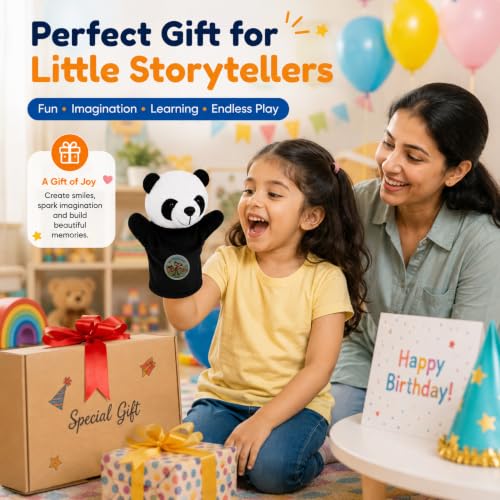 Image of Panda Hand Puppet 22 cm | Cute Black & White Animal Hand Puppet for Kids | Soft Plush Storytelling Toy | Interactive Pretend Play Puppet for Boys & Girls | Educational Learning