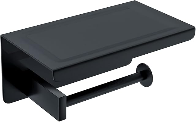 Toilet Roll Holder with Shelf, Two Installation of Wall Mounted with Adhesive or Screws, SUS 304 Stainless Steel Toilet Paper Roll Tissue Holder for Bathroom Washroom - Matte Black