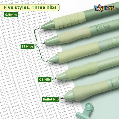 Image of Toyshine 0.5mm Set of 5 Soft Grip Smooth Writing Gel Pen for School Office & College | Kawaii Cute Stationery Pens for Notes Journaling & Daily Writing Best For Birthday Return Gift - Green
