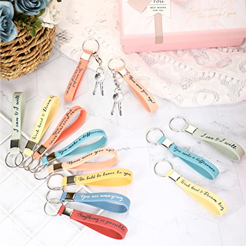 Image of Fumete 24 Pcs Inspirational Keychain Gift Employee Appreciation Gift for Women Motivational Key Rings Thank You Keychain(Bright Color)
