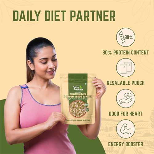 Image of Nutty Organics 7-in-1 Seeds & Nuts Mix 1KG | Omega-Rich Superfood | Roasted Pumpkin, Sunflower, Watermelon, Flax, Sesame, Chia & Soya | Healthy Snack | Vegan & Gluten-Free