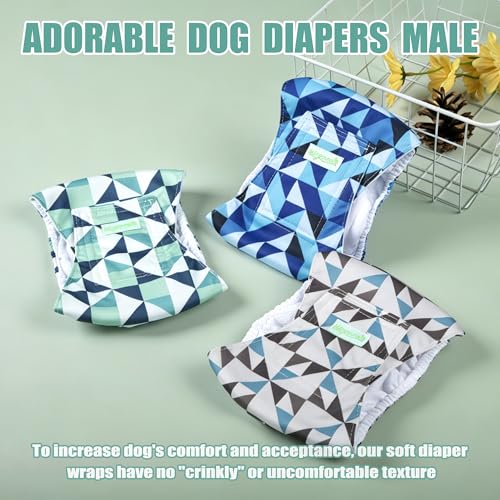 Image of wegreeco Washable Male Dog Diapers (Pack of 3) - Washable Male Dog Belly Wrap (Geometrical Blue Green Coffee, X-Small)