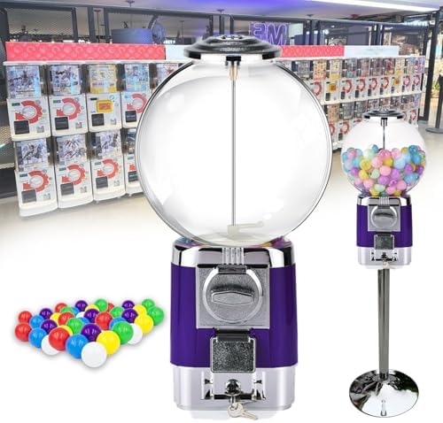 Vending Machine with Metal Stand & 20 Colorful Capsules - No Coin Required, Gashapon Toy Machine for Kids, 240 3.2cm Gumball Capsules, Commercial Use, White