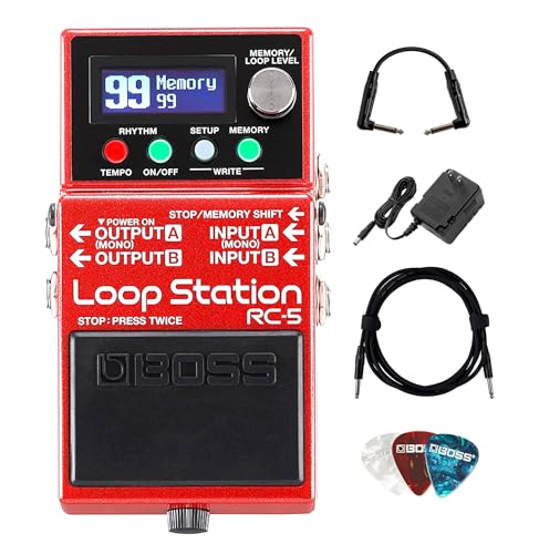 Boss RC-5 Loop Station Bundle with Gearlux Power Supply, Instrument Cable, Patch Cable, and Picks