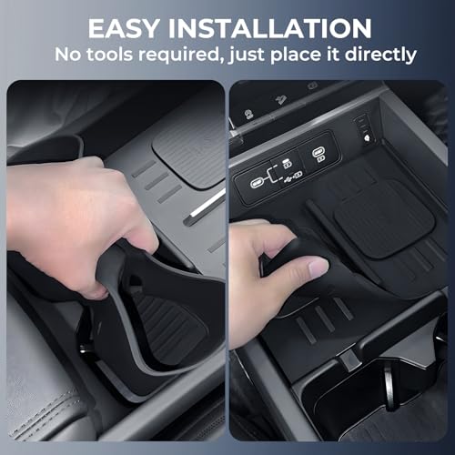 Image of Cup Holder Insert & Wireless Charging Protective Mats for Hyundai Santa Fe 2026 2025 2024, Center Console Interior Accessories Cup Holder & Wireless Charger Cover Pad for 2024-2026 Santa Fe