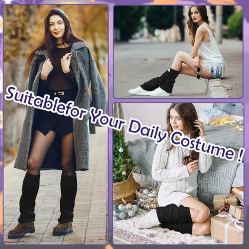 Black Leg Warmers, Y2k Leg Warmers for Girls Women, Cute Knitted Socks kawaii Lolita Harajuku Goth Accessories4