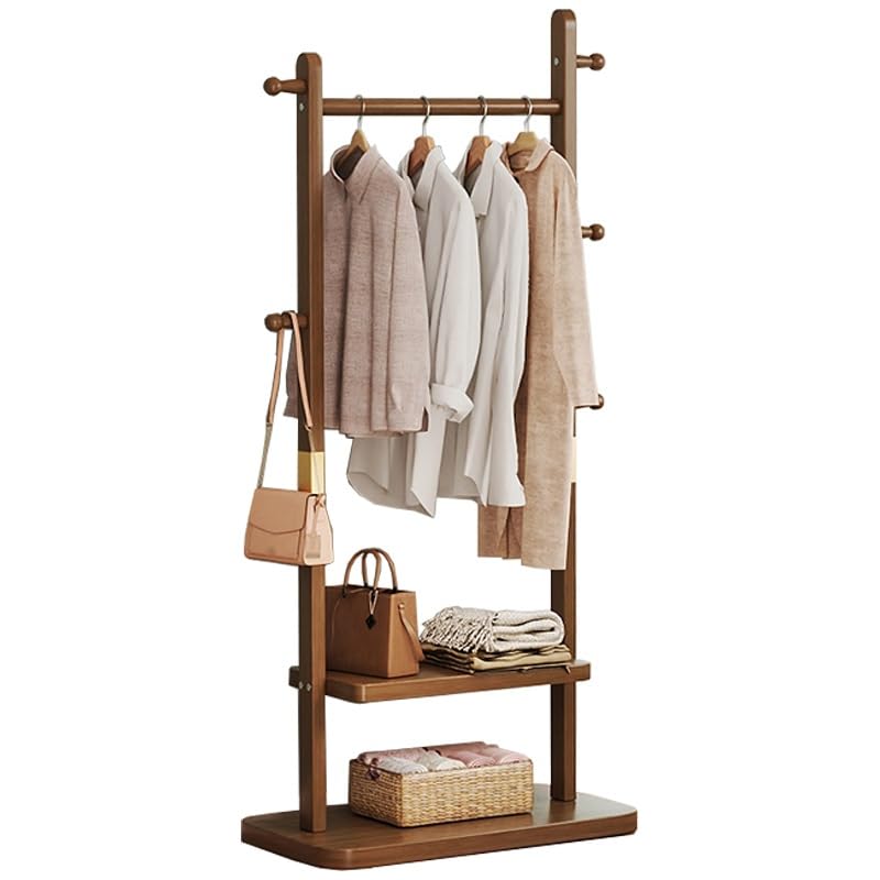 Porte-manteau en bois massif avec 2 étagères de rangement chambre