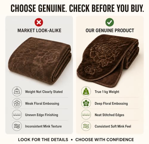 Image of BSB HOME 280 GSM Micromink Blanket, Premium Soft Warm Cozy Winter Blanket, Plush Double Bed Blanket, Ultra Soft Comfortable Bedding, Embossed Floral Design, 82 x 86 Inches (208 x 218 cm) - Espresso