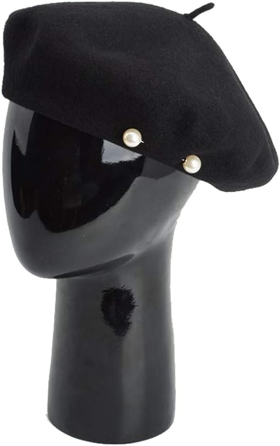 DECOU Solid Color Pearls Simple Combined Classic French Artist Beret Hat 100% Wool
