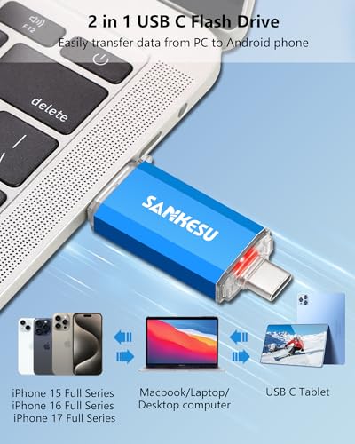 SANKESU USB C Flash Drive 256GB Thumb Drive for Android Phone USB 3.1 Type-A & Type-C Dual OTG Photo Storage Memory Stick Compatible with PC Laptop Macs Smartphone Tablet
