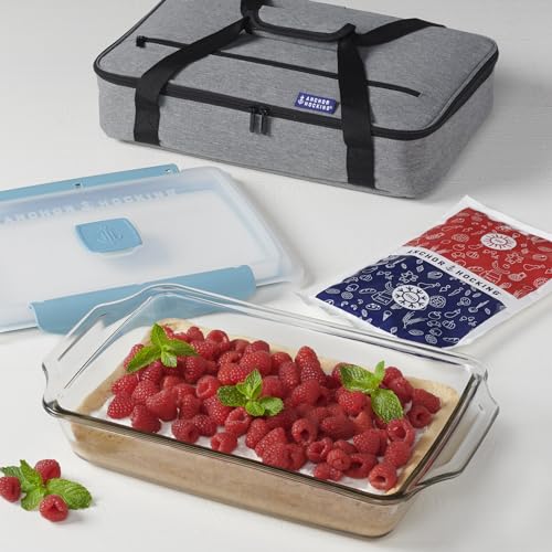 Anchor Hocking 3 Quart Glass Baking Dish with Lid, Insulated Carrier & Hot/Cold Pack by Anchor Hocking - Used condition - US$35.49