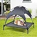 GOPLUS Hundeliege mit Dach, Erhöhtes Hundebett, Haustierbett mit Eisenrahmen, Wasserdichtes Hundesofa, Katzenbett mit Sonnensegel, rutschfeste Fußpolster, für Indoor & Outdoor (90x81x86cm)