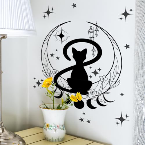 Vinilo decorativo gato negro con luna 30x60 cm miniatura 2