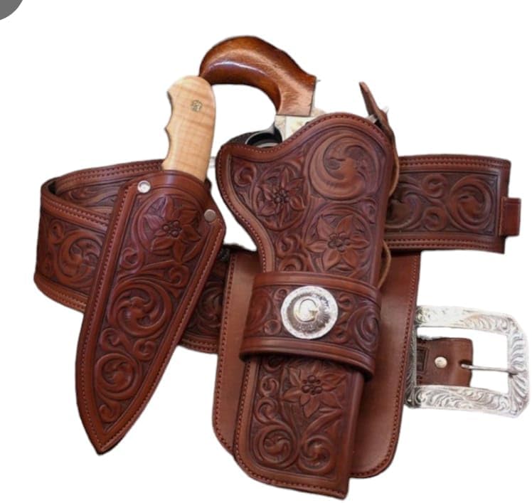 Generic Western Leather Cartridge Belt Ammo Loops Cowboy Leather Revolver Holster Gun Case Cover 357. 358. 38, Brown