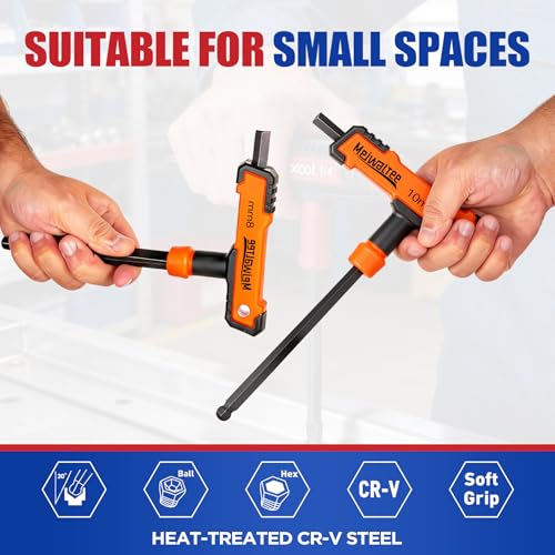 Image of 8 PCS Metric Extra Long Arm T Handle Allen Wrench Set, 2-10 mm, Ball Head, Standard Long Tee Handle Allen Hex Key Set, Heavy Duty Excellent Heat-treated CR-V Steel.