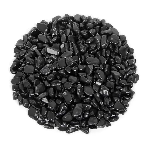 Orientrea Chips de cristal de obsidiana preta pedra natural triturada de 500 g, cristais curativos a granel, pedras preciosas de vidro triturado para trabalhos manuais, bonito pacote para presente