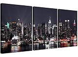 Dimensiones: 125 x 60 cm. Wallfillers 3187 Lienzo del skyline de Nueva York, tamaño grande, divido en 3 paneles, diseño moderno, ideal para la oficina