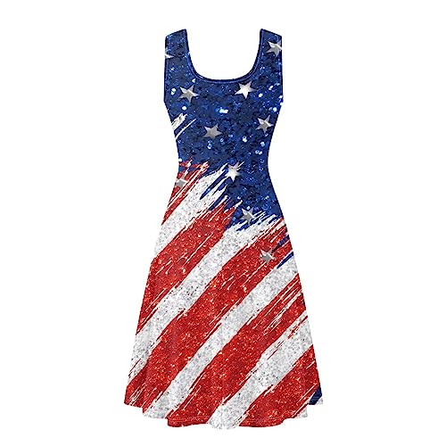 Image of Women's Casual Loose Sundress Midi Sleeveless Crewneck Dress Summer Beach Tank Dress with Pockets