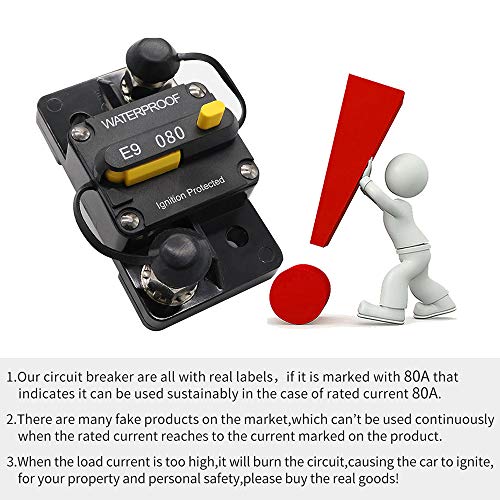 Yorten Disjuntor 80A Bateria dupla com reset manual IP67 Fusível à prova d'água 12V 24V