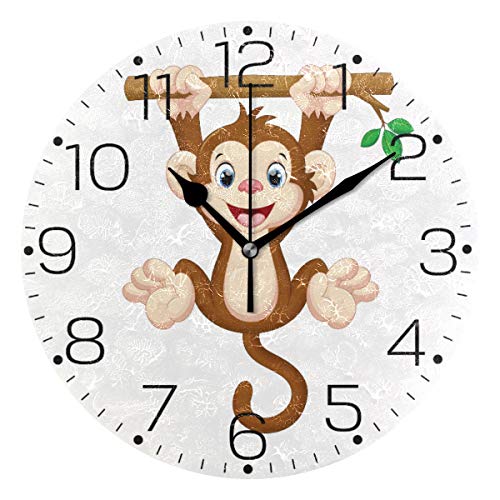 Zzaeo Cute Baby Monkey Animal Hanging Tree Wall Clock Fashion Frameless Decorative Clock For Kitchen Bedroom Living Room Classroom Home Decor - Round Shape #TOP10